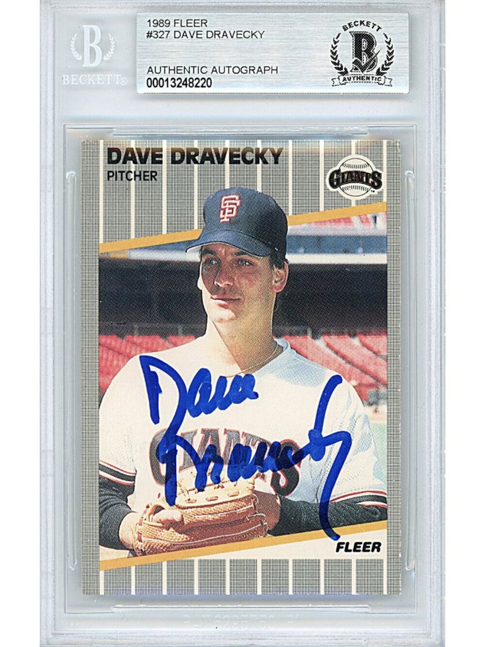 Dave Dravecky Signed 1989 Fleer #327 San Francisco Giants Beckett BAS Slabbed